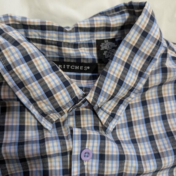 Britches Blue yellow White Plaid Short Sleeve Button Shirt Men Size 2XL 2X Large - Picture 3 of 5